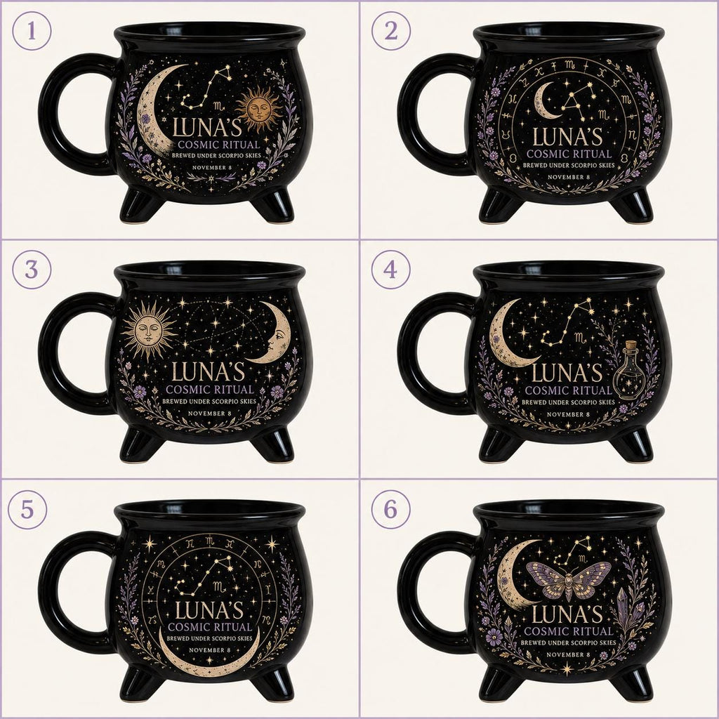 Personalized Zodiac Cauldron Mug, Custom Cosmic Ritual Mug, Scorpio Astrology Gift, Celestial Witchy Coffee Cup