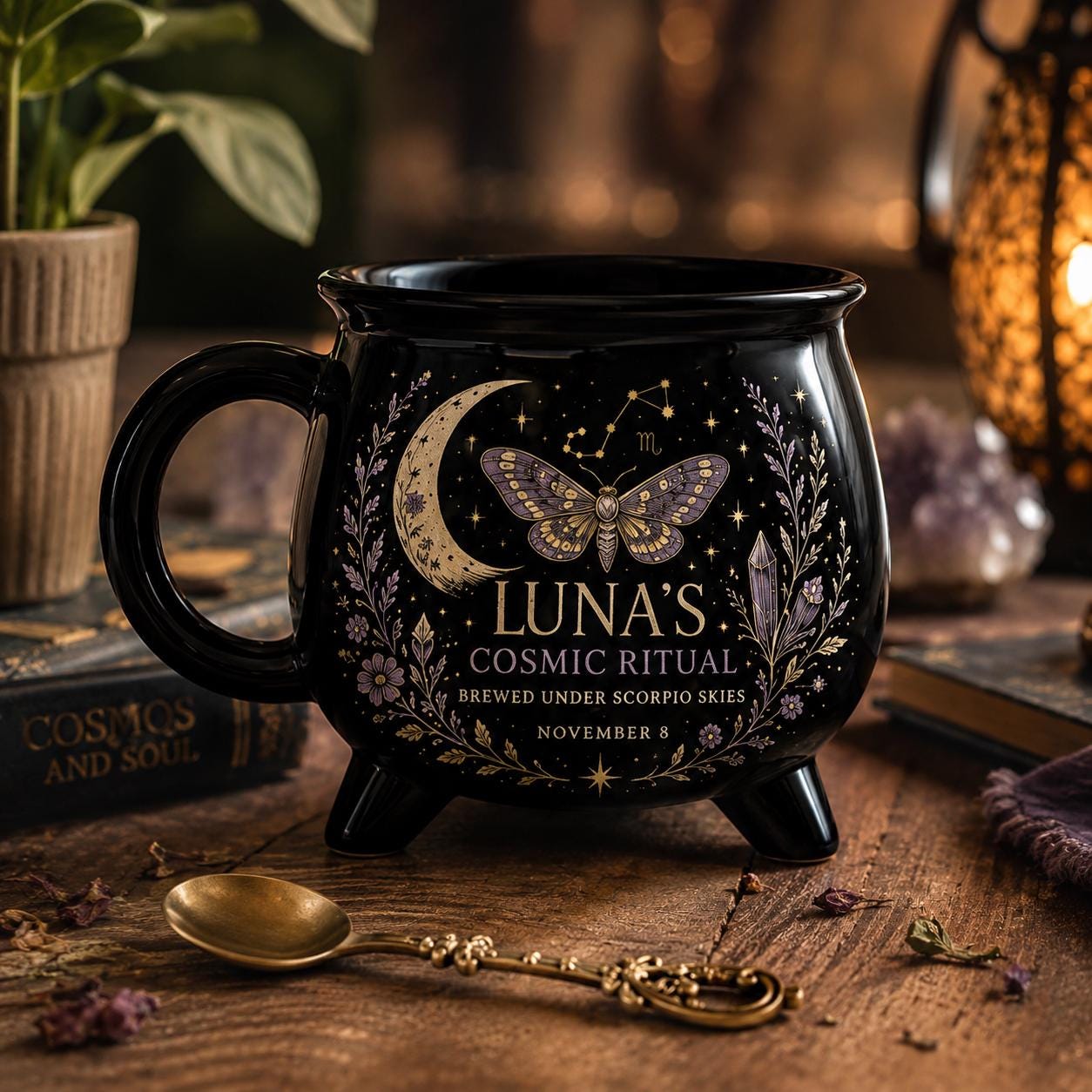 Personalized Zodiac Cauldron Mug, Custom Cosmic Ritual Mug, Scorpio Astrology Gift, Celestial Witchy Coffee Cup