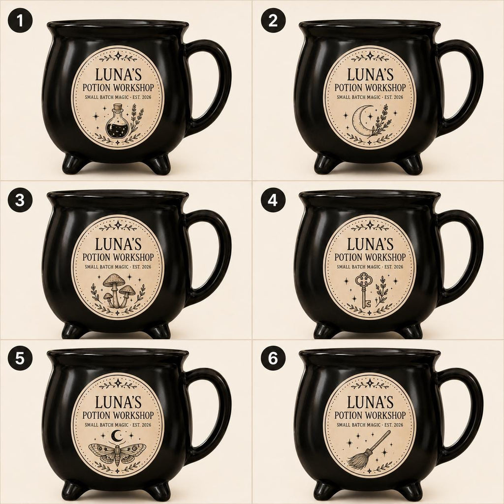 Personalized Potion Workshop Cauldron Mug, Custom Name Witchy Apothecary Cup, Gothic Halloween Gift