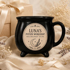 Personalized Potion Workshop Cauldron Mug, Custom Name Witchy Apothecary Cup, Gothic Halloween Gift