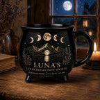 Personalized Lunar Reflection Cauldron Mug, Custom Moon Phase Mug, Celestial Moon Lover Gift, Witchy Black Ceramic Cup