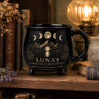 Personalized Lunar Reflection Cauldron Mug, Custom Moon Phase Mug, Celestial Moon Lover Gift, Witchy Black Ceramic Cup