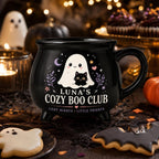 Personalized Cozy Boo Club Cauldron Mug, Cute Ghost Halloween Mug, Custom Name Spooky Gift