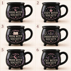 Personalized Witch Society Cauldron Mug, Custom Name Good Witch Mug, Cozy Book Garden Moon Cat Witch Gift