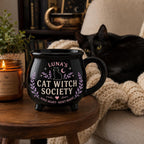 Personalized Witch Society Cauldron Mug, Custom Name Good Witch Mug, Cozy Book Garden Moon Cat Witch Gift
