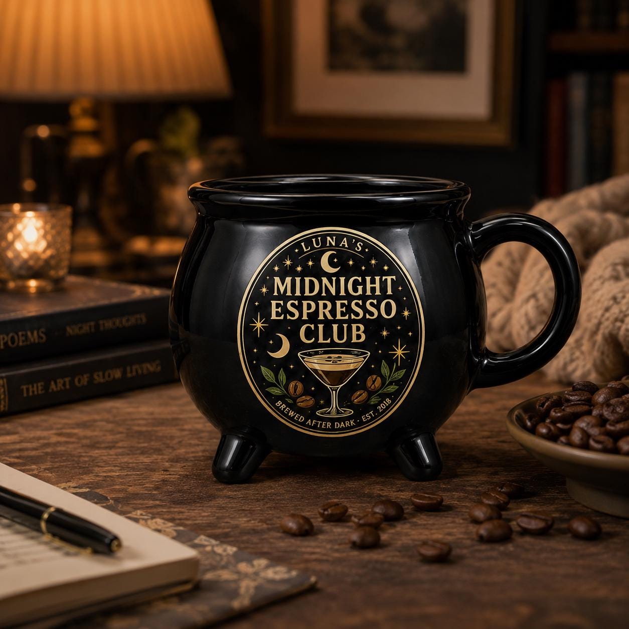 Personalized Moonlit Cocktail Cauldron Mug, Custom Witchy Drink Club Mug, Celestial Cocktail Gift