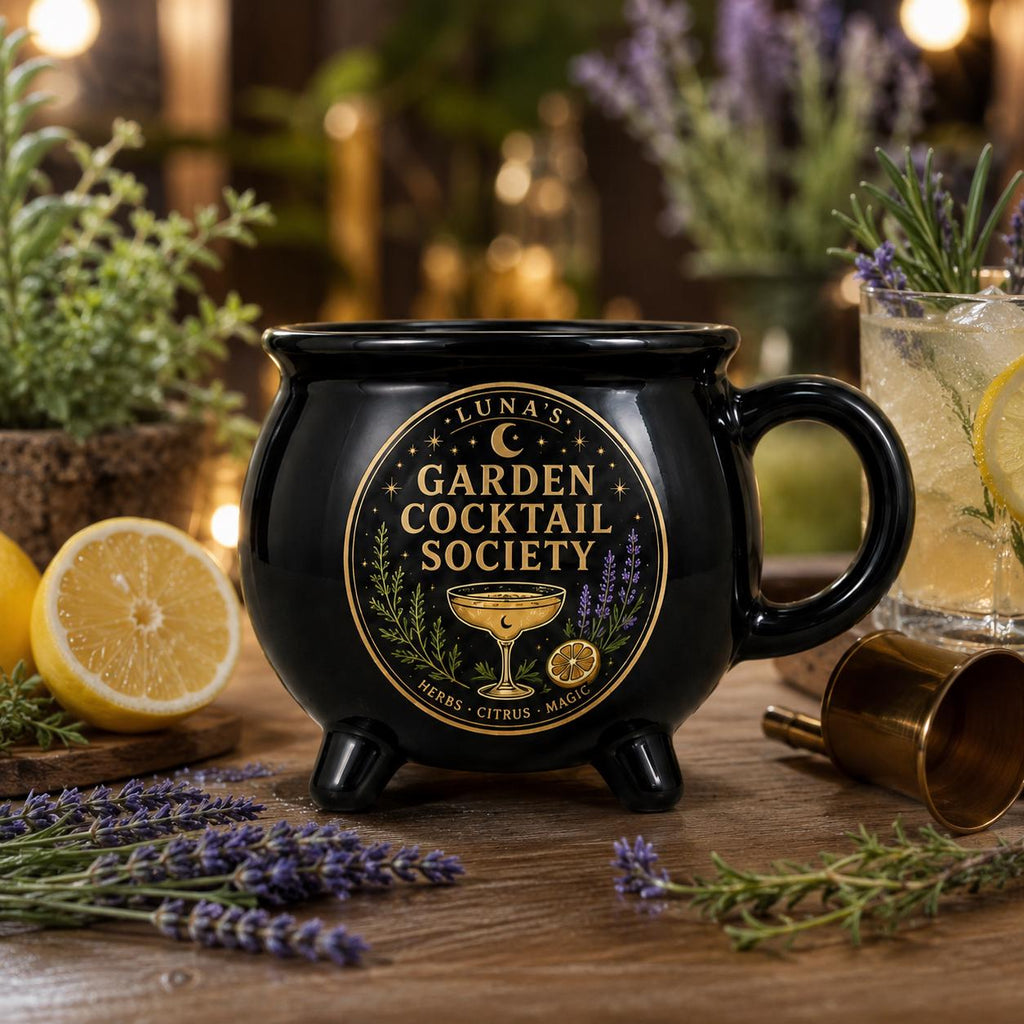 Personalized Moonlit Cocktail Cauldron Mug, Custom Witchy Drink Club Mug, Celestial Cocktail Gift