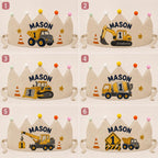 Personalized Construction Birthday Crown, Embroidered Linen-Look Kids Crown, Custom Name Dump Truck First Birthday Hat