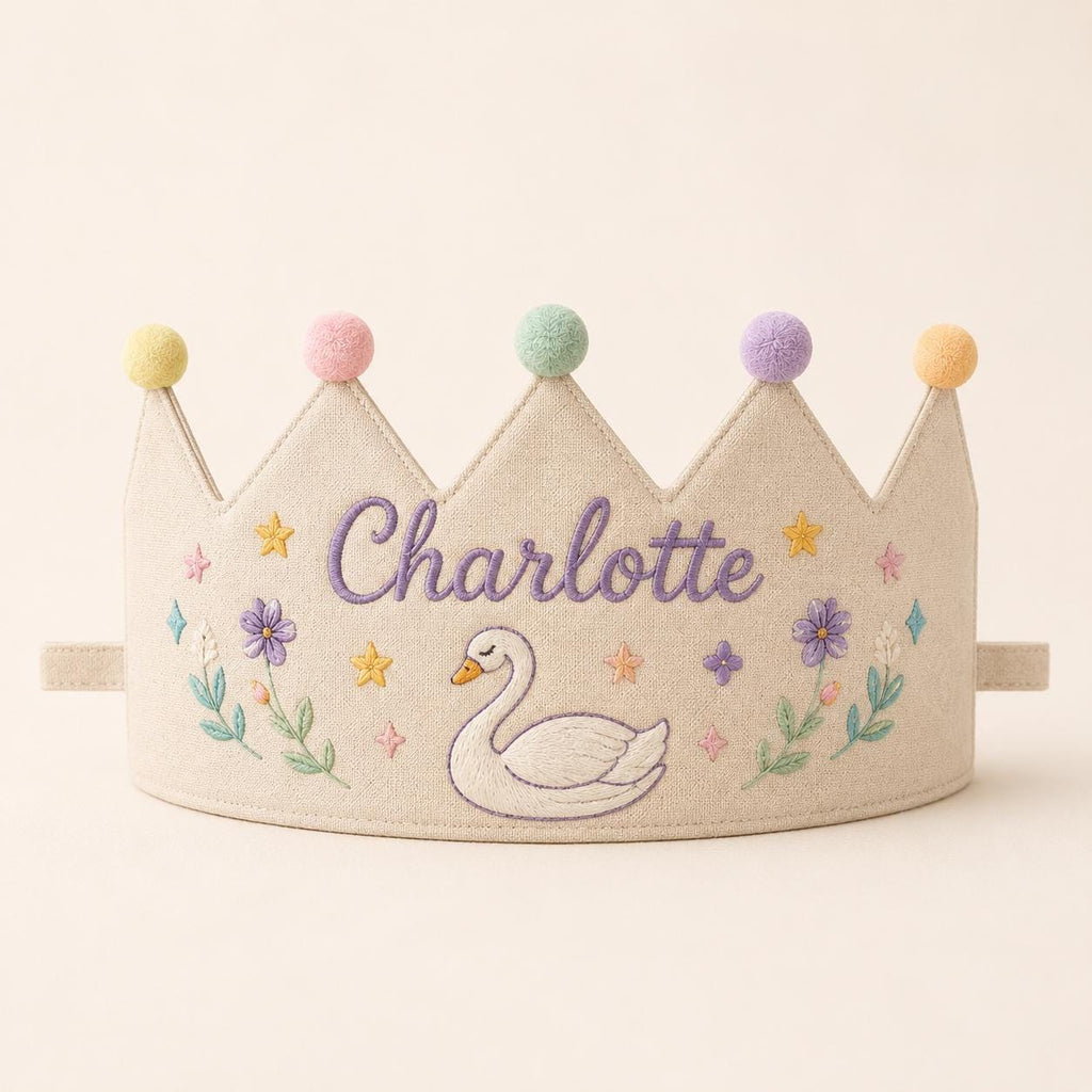 Personalized Embroidered Birthday Crown, Custom Name & Age Linen-Look Kids Crown, First Birthday Party Hat, Baby Keepsake Gift