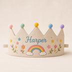 Personalized Embroidered Birthday Crown, Custom Name & Age Linen-Look Kids Crown, First Birthday Party Hat, Baby Keepsake Gift