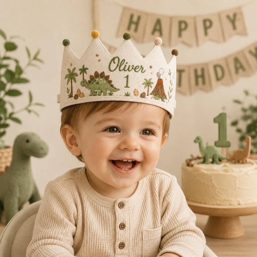 Personalized First Rodeo Birthday Crown, Embroidered Linen-Look Cowboy Crown, Custom Name Western First Birthday Hat