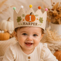 Personalized Pumpkin Birthday Crown, Embroidered Linen-Look Fall Birthday Hat, Custom Name First Birthday Crown, Little Pumpkin Keepsake