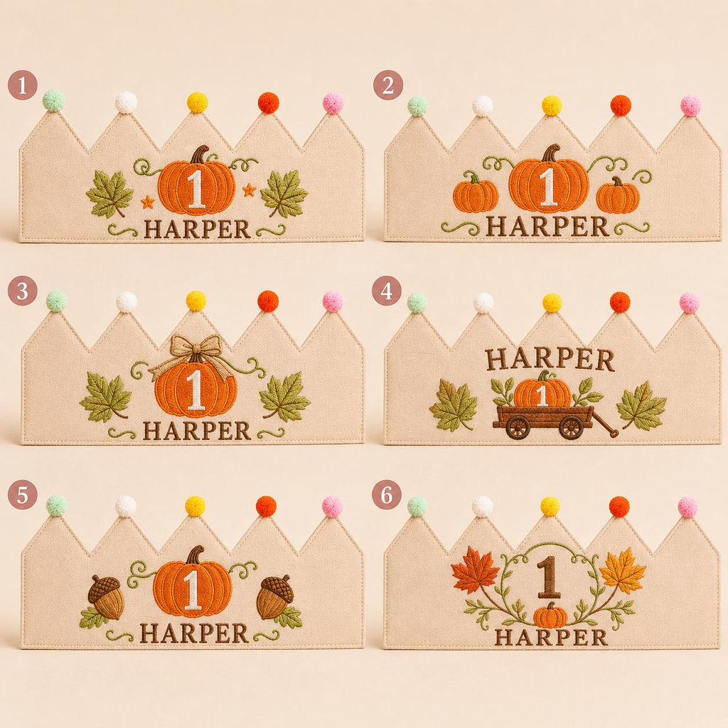 Personalized Pumpkin Birthday Crown, Embroidered Linen-Look Fall Birthday Hat, Custom Name First Birthday Crown, Little Pumpkin Keepsake