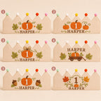 Personalized Pumpkin Birthday Crown, Embroidered Linen-Look Fall Birthday Hat, Custom Name First Birthday Crown, Little Pumpkin Keepsake