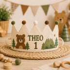 Personalized Embroidered Name Crown, Minimal Linen-Look Birthday Crown, Reusable Kids Party Hat, Custom Baby Keepsake