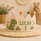 Personalized Little Fisherman Birthday Crown, Embroidered Linen-Look Fishing Crown, Custom Name First Birthday Hat