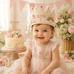 Personalized Little Fisherman Birthday Crown, Embroidered Linen-Look Crown, Custom Name First Birthday Hat