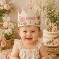 Personalized Little Fisherman Birthday Crown, Embroidered Linen-Look Crown, Custom Name First Birthday Hat