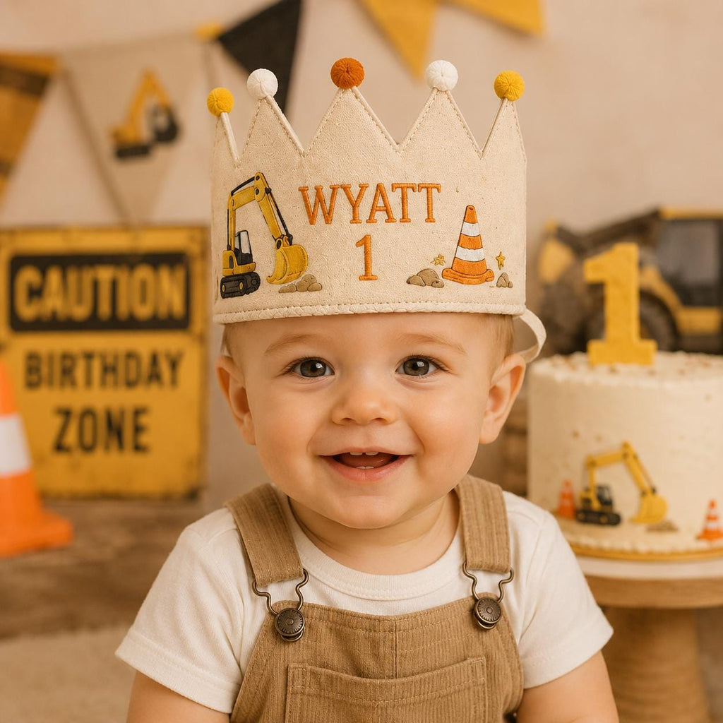 Personalized Little Fisherman Birthday Crown, Embroidered Linen-Look Crown, Custom Name First Birthday Hat
