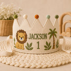 Personalized Little Fisherman Birthday Crown, Embroidered Linen-Look Crown, Custom Name First Birthday Hat