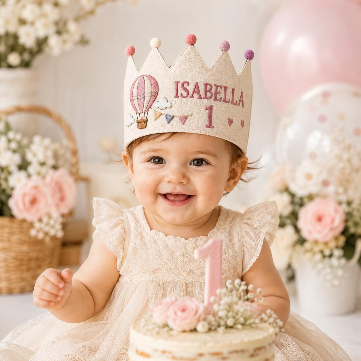 Personalized Little Artist Birthday Crown, Embroidered Linen-Look Crown, Custom Name First Birthday Hat