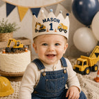Personalized Boys Birthday Crown, Embroidered Linen-Look Name Crown, Custom First Birthday Party Hat, Baby Keepsake