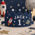 Personalized Boys Birthday Crown, Embroidered Linen-Look Name Crown, Custom First Birthday Party Hat, Baby Keepsake