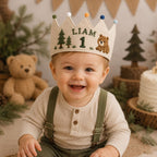 Personalized Boys Birthday Crown, Embroidered Linen-Look Name Crown, Custom First Birthday Party Hat, Baby Keepsake