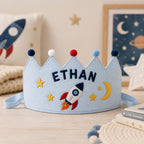 Personalized Boys Birthday Crown, Embroidered Linen-Look Name Crown, Custom First Birthday Party Hat, Baby Keepsake