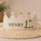 Personalized Golf Birthday Crown, Embroidered Linen-Look Little Golfer Crown, Custom Name First Birthday Hat